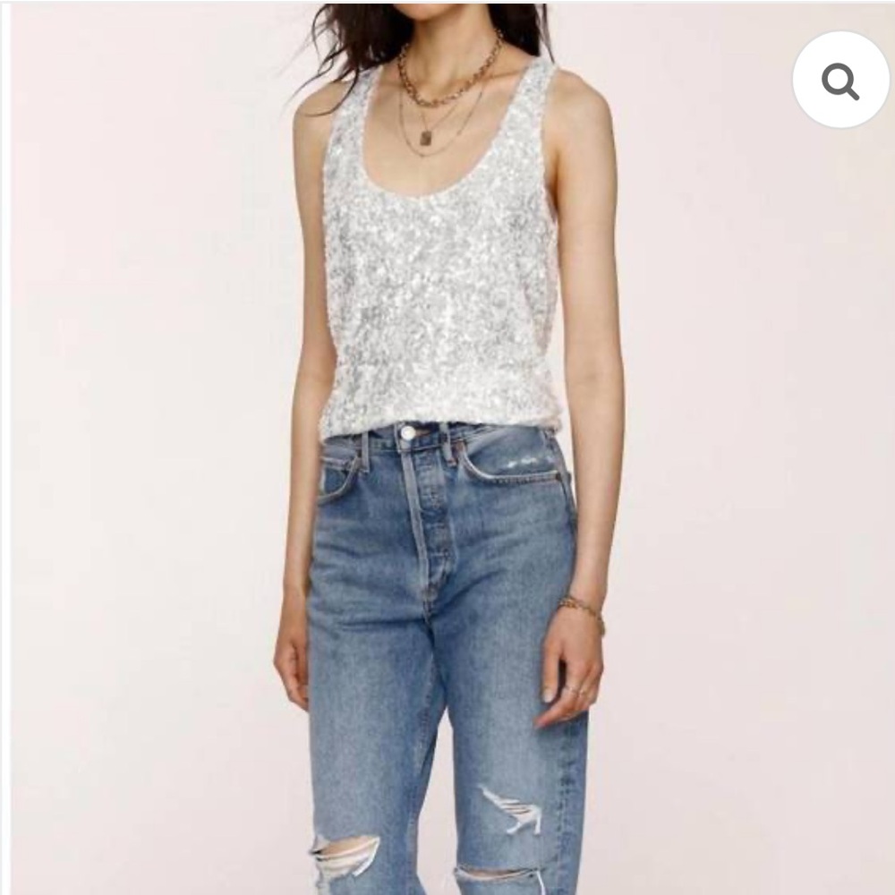 HOLIDAY edit! American Retro silv sequins top, 36